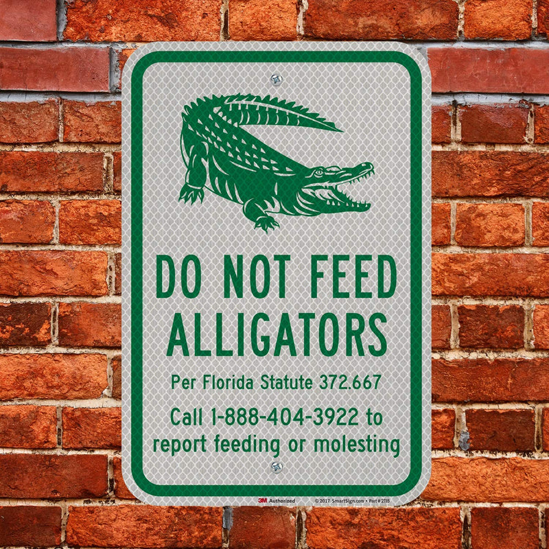 SmartSign - K-9824-HI-12x18 "Do Not Feed Alligators" Official Florida Sign | 12" x 18" 3M High Intensity Grade Reflective Aluminum Green on White HIS Reflective Aluminum 18" x 12"