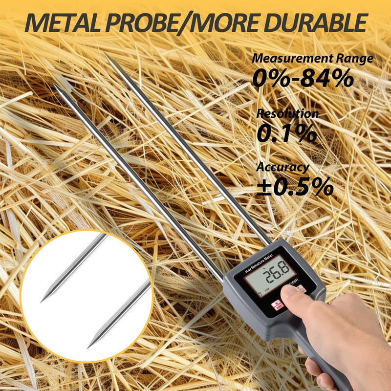 [Australia - AusPower] - Precision Hay Moisture Meter, TK100H Digital LCD Hay Bales Moisture Detector, Portable Hay Moisture Tester with Moisture Probe for Hay Bale Moisture Level, Range 0-84%, Max. Hold 