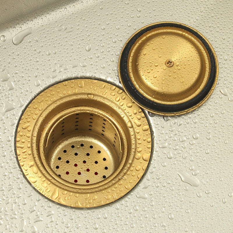 Gold Kitchen Sink Drain Assembly,Gold Sink Strainer with Removable Deep Waste Basket,Fit for Kitchen Sinks with Opening Size 3 1/2" Gold