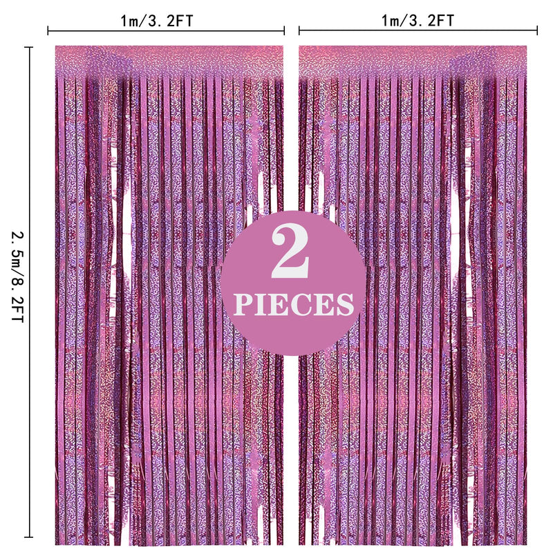 [Australia - AusPower] - 2 Pack 3.2ft x 8.2ft Pink Metallic Tinsel Foil Fringe Curtains Backdrop for Pink Party Birthday Wedding Bachelorette Baby Shower Holiday Party Decorations Photo Booth Props 
