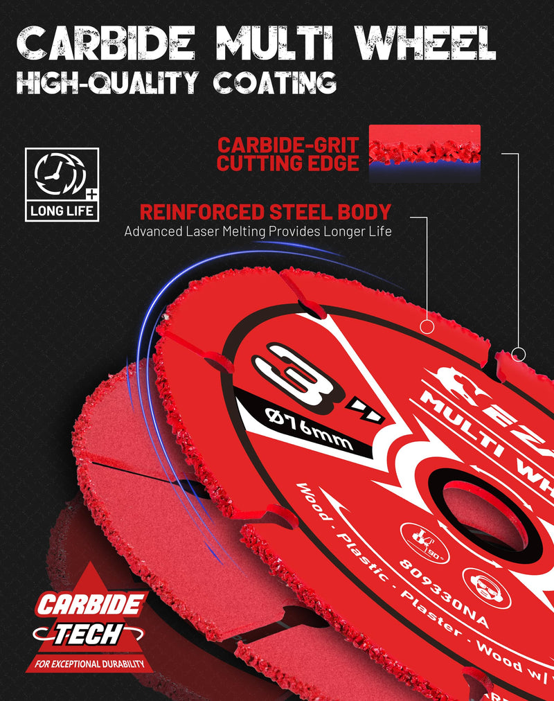 [Australia - AusPower] - EZARC 3 Inch Cut Off Wheels, Carbide Cutting Disc, Angle Grinder Cutting Wheel for Wood, Wood with Nails, Laminate, Plastic, Plaster, 2 Pack 