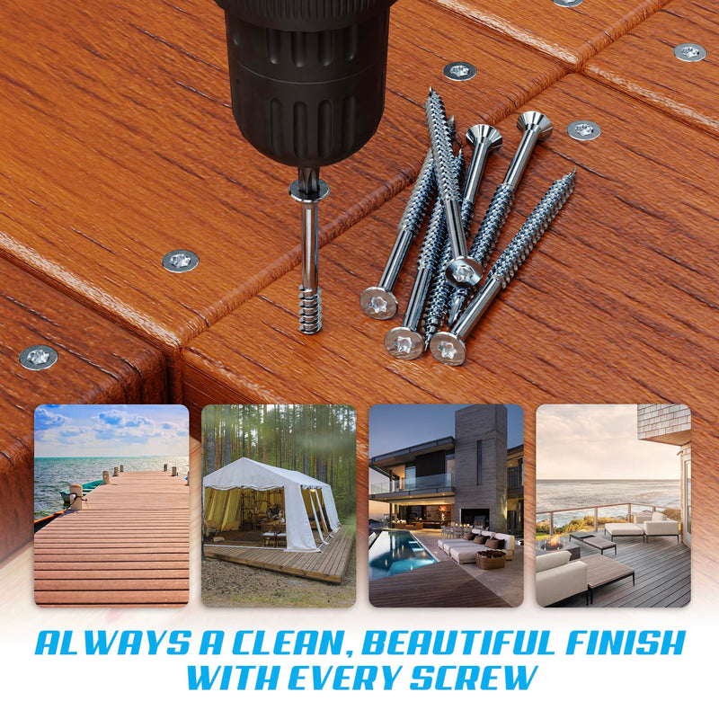 #10 x 2 1/2 Inch Stainless Steel Deck Screws | 304 Grade (100 Pack) | Flat Head T25 Star Torx Drive | Stainless Steel Screws by Eagle Claw Fasteners | Corrosion & Rust Resistant (Includes Driver Bit) 100 #10 x 2-1/2"