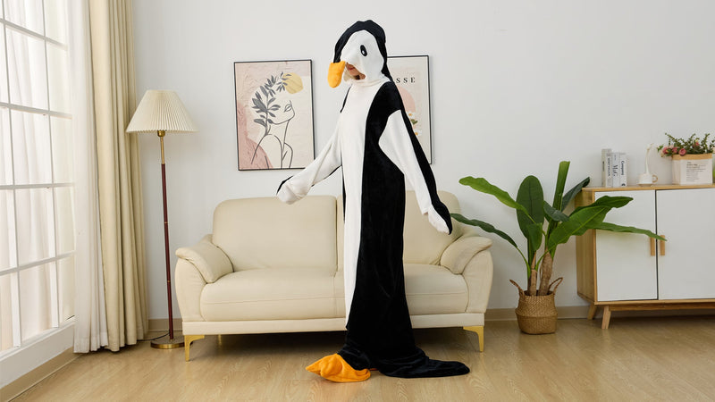 Wearable Penguin Blanket Hoodie Sleeping Bags for Adults Women Men Super Soft Warm Cozy Flannel Fleece Blanket Penguin Gifts(L,Suitable Height 4'11"-5'5") Cosplay Penguin Large