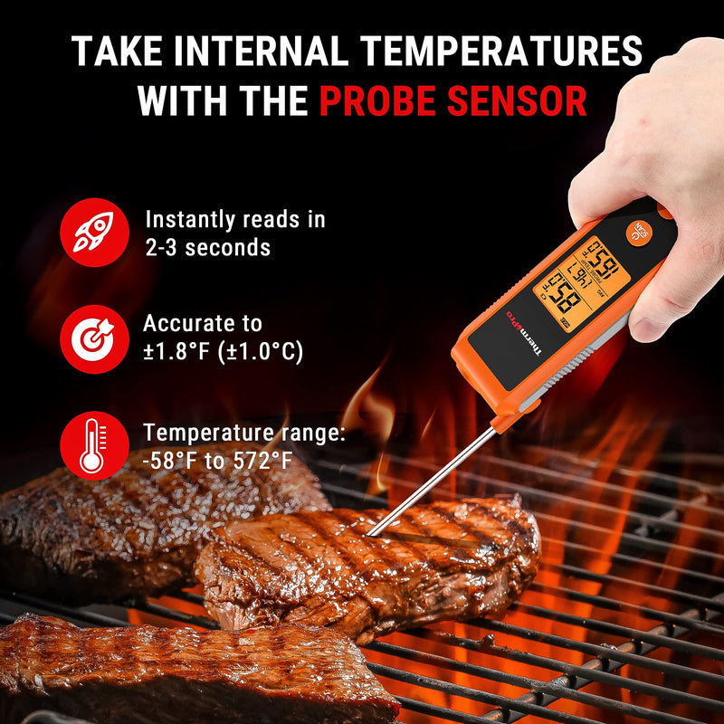 [Australia - AusPower] - ThermoPro TP420 2-in-1 Instant Read Thermometer for Cooking, Infrared Thermometer Cooking Thermometer with Meat Probe, Non-Contact Laser Meat Thermometer for Griddle Grill Pizza Oven HVAC Pool IR Thernometer with Meat Probe 