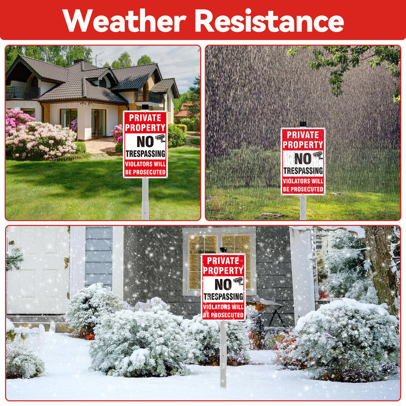 4 Pack Large Private Property No Trespassing Signs, Aluminum No Trespassing Video Surveillance Sign, No Trespassing Signs–Weatherproof and Highly Visible for Property Protection (10x14 inches) 10 x 14 inches Red No Trespassing Signs