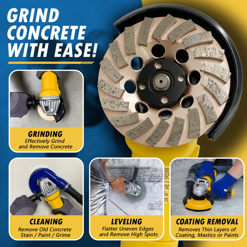7" Diamond Grinding Wheels for Concrete or Masonry, 12 Turbo Segments, #30/40 Grit, Medium Bond, 7/8"-5/8" Arbor 7" Diameter - 12 Segments