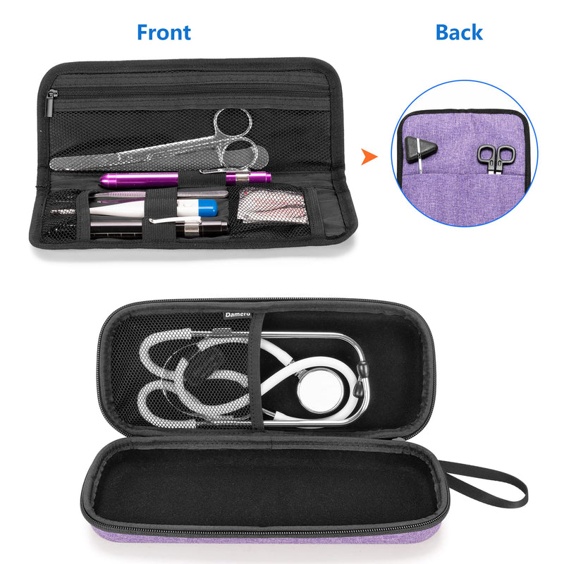 [Australia - AusPower] - Damero Hard Stethoscope Case, Medical Stethoscope Carrying Case with Extra Folding Pouch Compatible with 3M Littmann/ADC/Omron Stethoscope and Accessories, Purple 