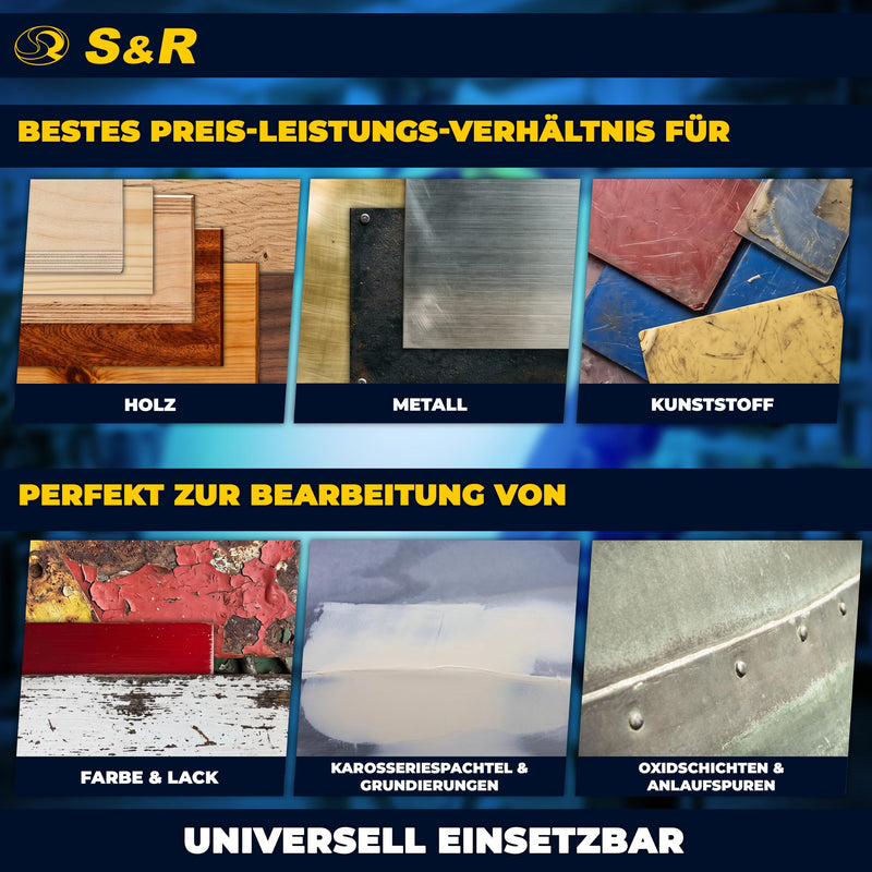 S&R Sanding Fleece Pads - Set of 12 Sanding Fleece Mats, Sanding Fleece for Metal, Wood, Steel & Stainless Steel, Sanding Fleece for Sanding & Polishing, Grit P180-P320-P600-P800