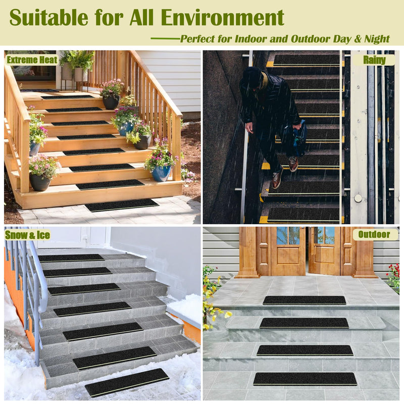 Outdoor Stair Treads Non Slip with Glow in Dark Stripe, 5.9" x 23.6" Anti Slip Tape for Wooden Steps, Non Skid Grip Tape Stripes for Stairs, Steps (5, 5.9" x 23.6" Black with Glow-in-The-Dark)