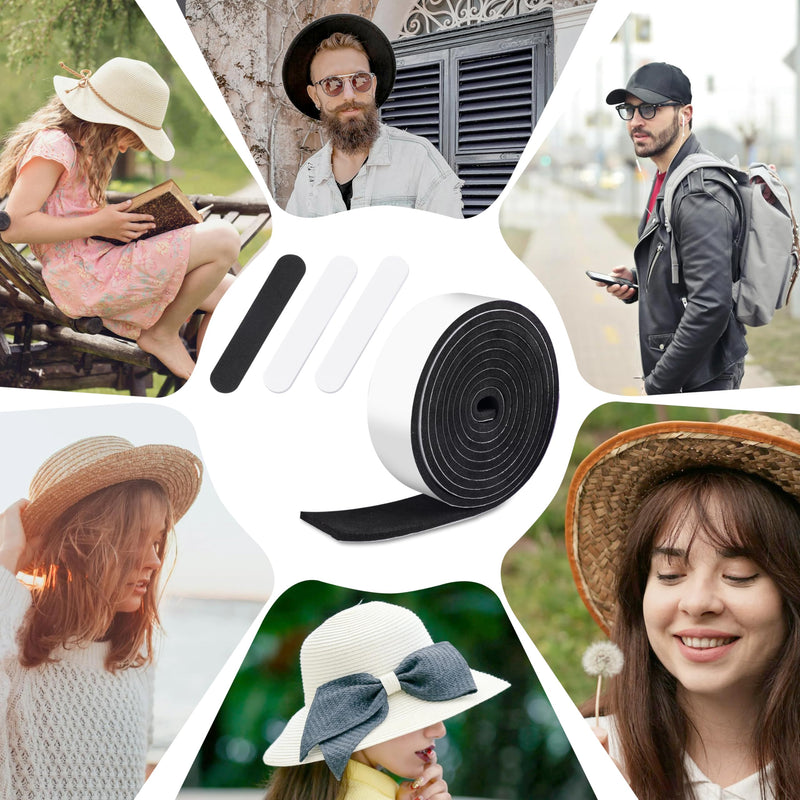 [Australia - AusPower] - 48 Pcs Hat Size Reducer Insert and 2 Rolls Hat Sizing Tape, Hat Inserts to Make Fit Smaller for Cowboy, Fedora, Baseball Caps, Pana, Straw (Black & White) 