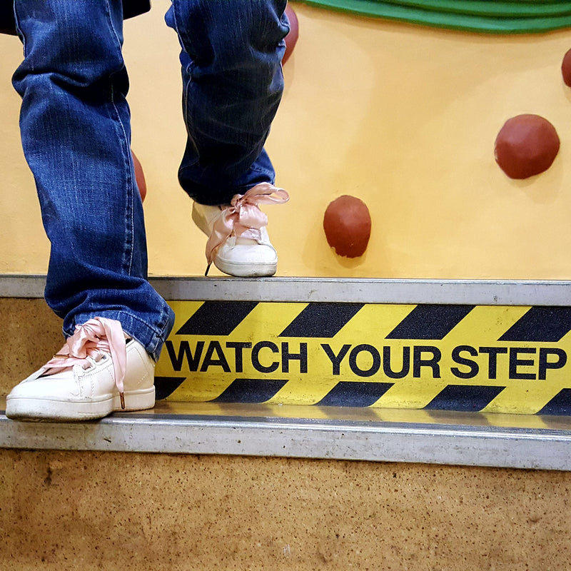 4 Pieces 6 by 24 Inches Watch Your Step Warning Sticker Adhesive Tape Anti Slip Abrasive Tape for Workplace Safety Wet Floor Caution