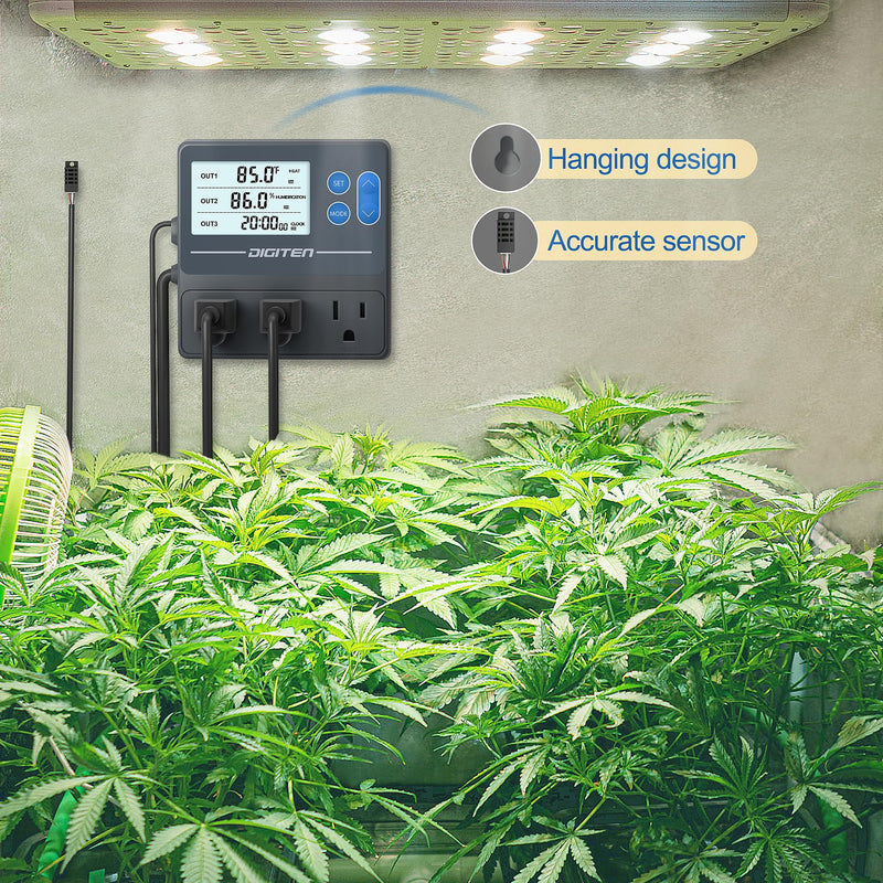 [Australia - AusPower] - Digital Temperature Humidity Controller Pre-Wired Outlets for Mushroom, Reptile, Heating/Cooling On Outlet 1, Humidifier/Dehumidifier On Outlet2, Timer On Outlet 3 