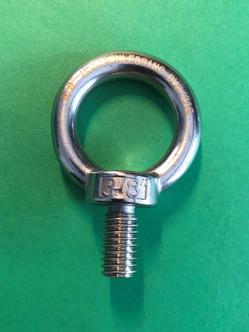 US STAINLESS 10 Pieces Stainless Steel 316 3/8" Lifting Eye Bolt 3/8" UNC Marine Grade Pitch of 16