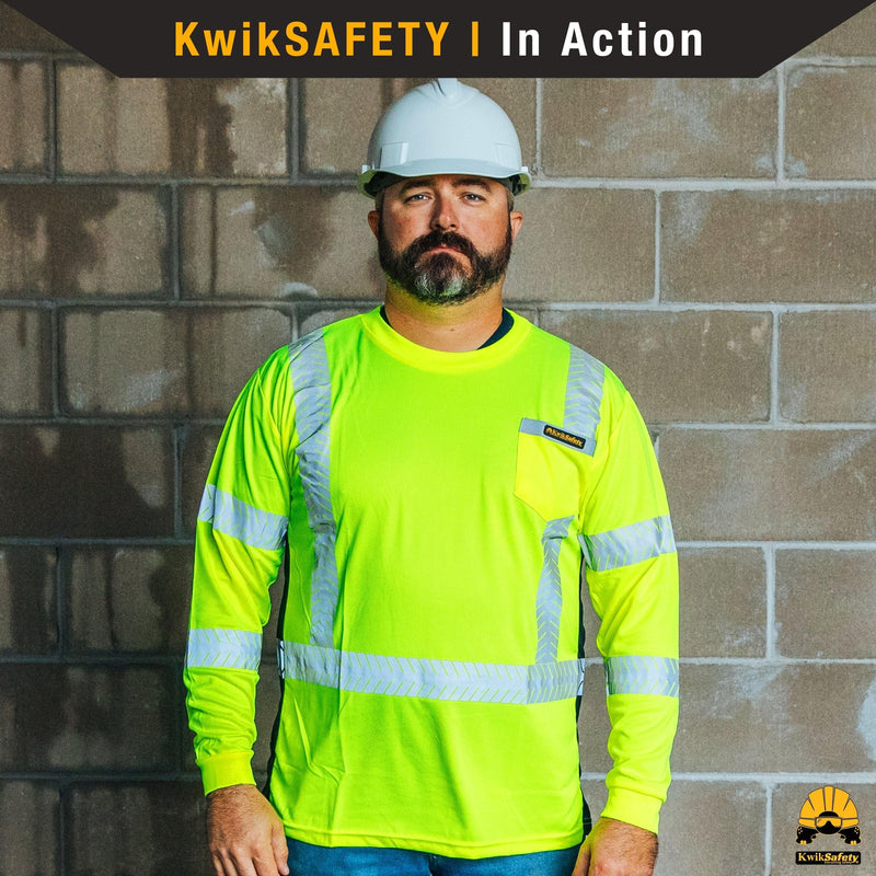 KwikSafety - Charlotte, NC - Limited Edition Long Sleeve Safety Shirts [Deluxe Fishbone Tape] Class 3 ANSI OSHA Compliant Small Fishbone Tape | Yellow