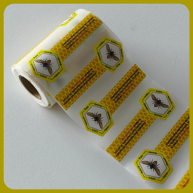 SMARSTICKER Tamper Proof Pure Honey Stickers 1.5 x 4 Inches Tamper Evident Seals Labels Honey Label Stickers for Honey Jars Bottle Lid Labels Tamper Proof Honey Labels Pure Honey Labels (Honey Bee) Honey Bee