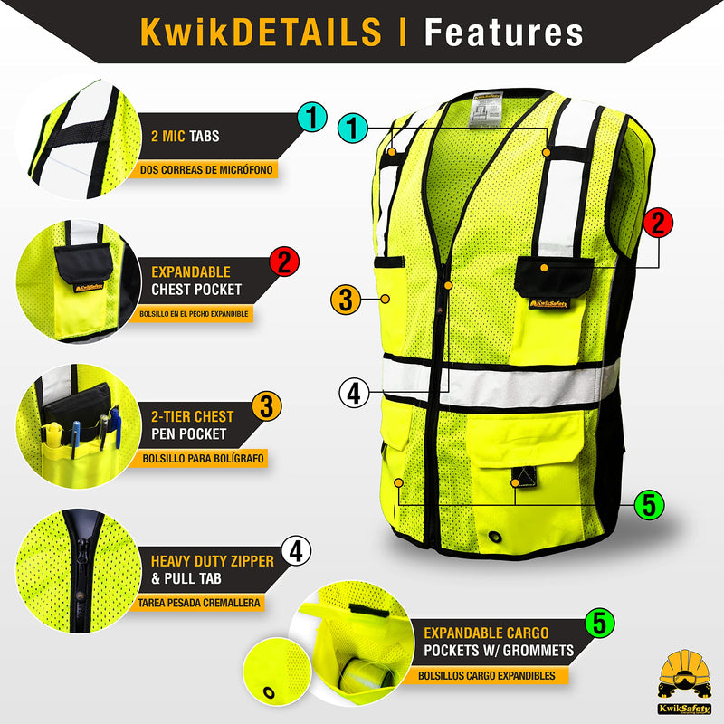 KwikSafety - Charlotte, NC - RoadBOSS Econ & Premium Safety Vest Class 2 Reflective Vest ANSI OSHA Safety Vest for Men 1 Pack XX-Large Yellow