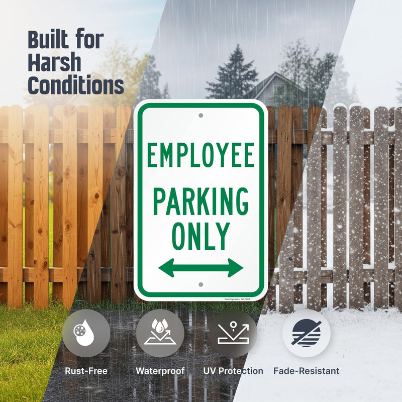 SmartSign Basics 18 x 12 inch “Employee Parking Only” Metal Sign with Bidirectional Arrow, 120 mil Aluminum Composite (ACM), Engineer Grade Reflective Material, Green and White, Made in USA 12" x 18" EG ACM - Bidirectional Arrow