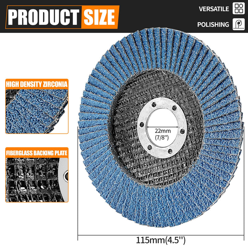 Pack of 10 Flap Discs Diameter 115 mm x 22 mm Grain 120 Sanding Discs T27 Lamellar Discs for Angle Grinder Polishing Machine | Aluminum oxide, grinding disc, metal stainless steel, flap disc pack of 10, grain 120