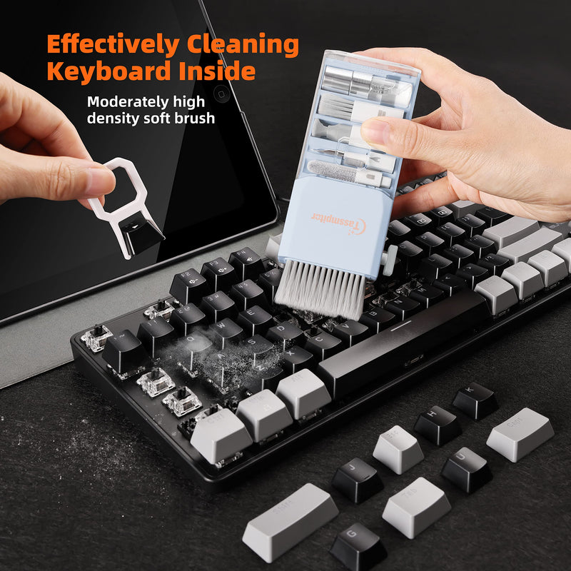 [Australia - AusPower] - 10-in-1 Laptop Keyboard Cleaner Cleaning Kit, Electronics Screen Cleaner Repair Tool with 3 in 1 Earbud Cleaner Pen, Camera Lens Pen, Suit for MacBook iPad, iPhone, Cell Phone, PC Monitor with Patent Morandi Light Blue 