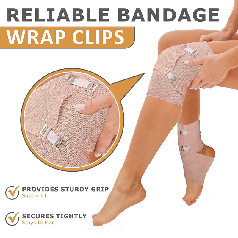 [Australia - AusPower] - D&H Medical Elastic Bandage Wrap  4 Pack Premium Compression Bandage Rolls + 4 Extra Clips | 2 Rolls of Each Size (4 Inch x 5 Feet & 3 Inch x 5 Feet), Elastic Bandage for Wrist, Calf, Ankle & Foot 4 Piece Set 