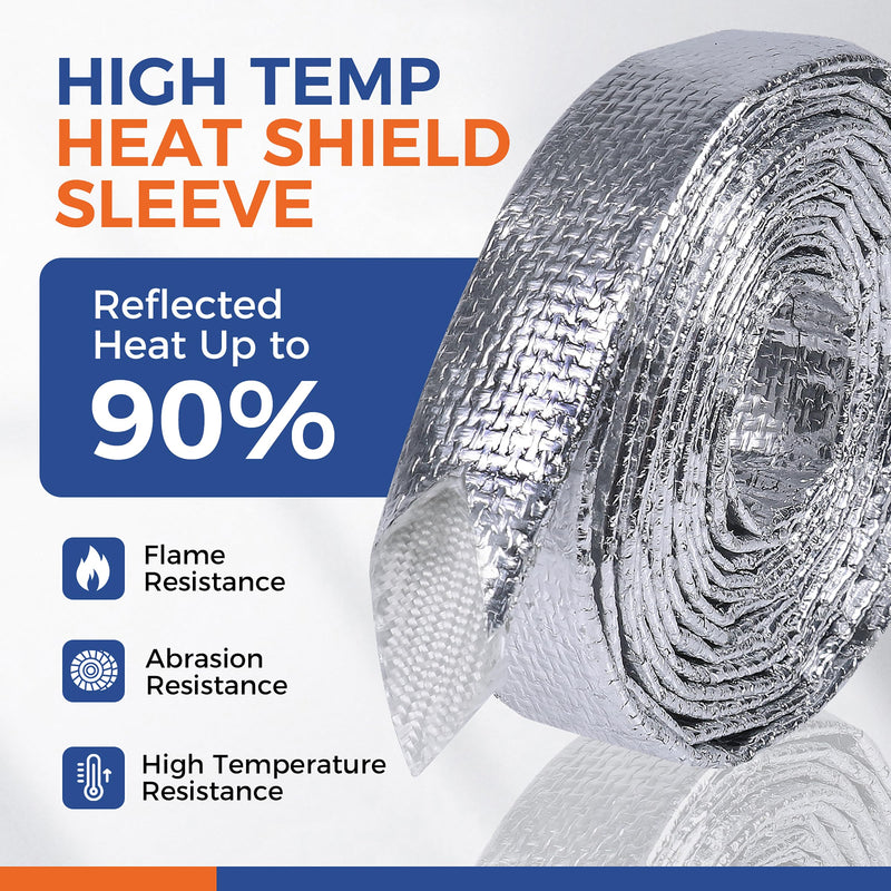 Automotive Heat Shield Sleeve High Temp Sheathing Heat Resistant Wire Protectors Aluminum Foil Heat Wrap For Automobile Engine Wires(1/2"-12ft) 1/2" 12Ft