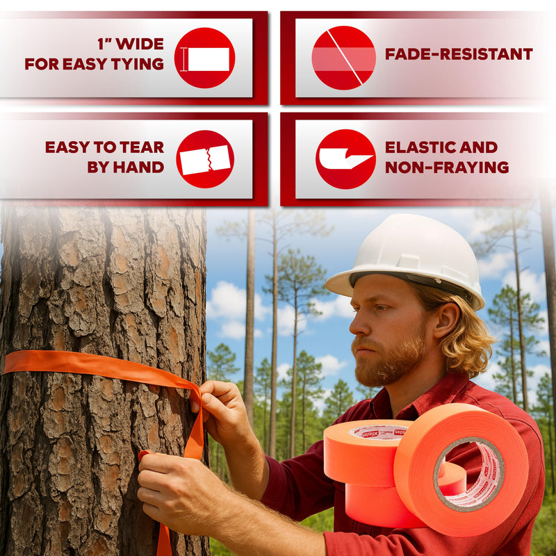 XFasten Orange Flagging Tape 6-Pack, 1-Inch x 900 Feet Total Orange Marking Tape Ribbon, High Visibility Non-Fading Trail Marking Ribbon for Surveying, Trees, Construction Safety Caution - 150ft/roll 6-Pack (900 Feet Total)