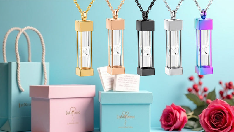Glass Hourglass Cremation Jewelry Necklace for Ashes Memorial Lockets for Stainless Steel Keepsake Urn Ashes Pendants for Women/Men Loved One Memorial Jewelry Black
