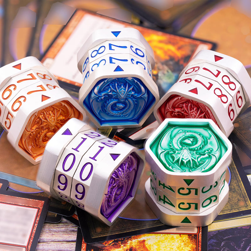Metal MTG Life Counter Wheel Metal Magic Life Counter MTG Health Tracker MTGs Foundations with Dragon Symbol for Board Games, Cards Games, TTRPGs, Compatible with MTGs(Pearl Silver_Purple) Silverpurple