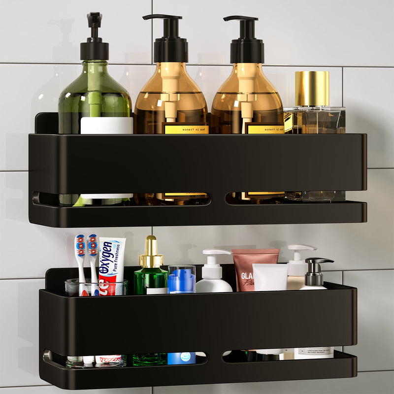 Shower Caddy,2-Pack Shower Shelf,no Drill Shower Organizer(Black) Black-2 layers