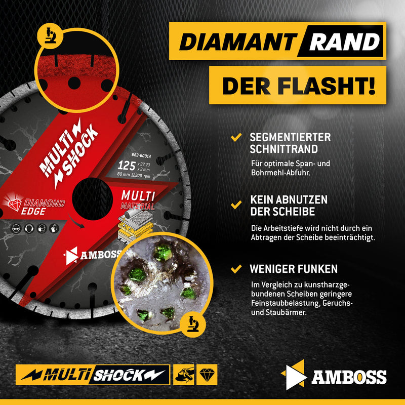 Anvil MultiShock Diamond Cutting Disc Diameter 125 mm x 22.2 mm Universal / All-Round Segment Height: 10 mm (Galvanised) Ø 125 mm x 22.23 mm MultiShock