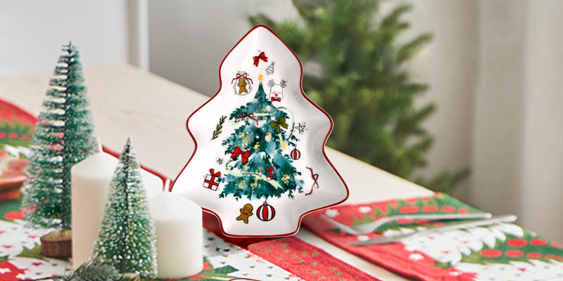 2 Pcs 6 Inch Tree Plates, Small Serving Tray Ceramic Spoon Rest for Stove Top, Cute Tree Shaped Holder Dish for Kitchen Countertop Table for Snack Cookies Candy & Jewelry Dish, Green Tree Tree-Green Xmas Tree