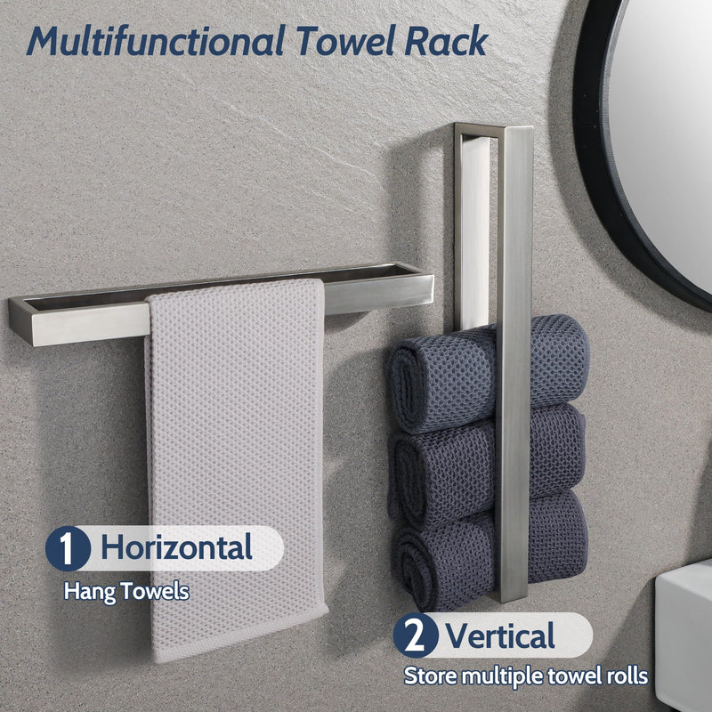 Sayayo Brushed Nickel Towel Bar for Bathroom, 16 Inch Hand Towel Holder Wall Mount Square Towel Ring SUS304 Stainless Steel Towel Rack