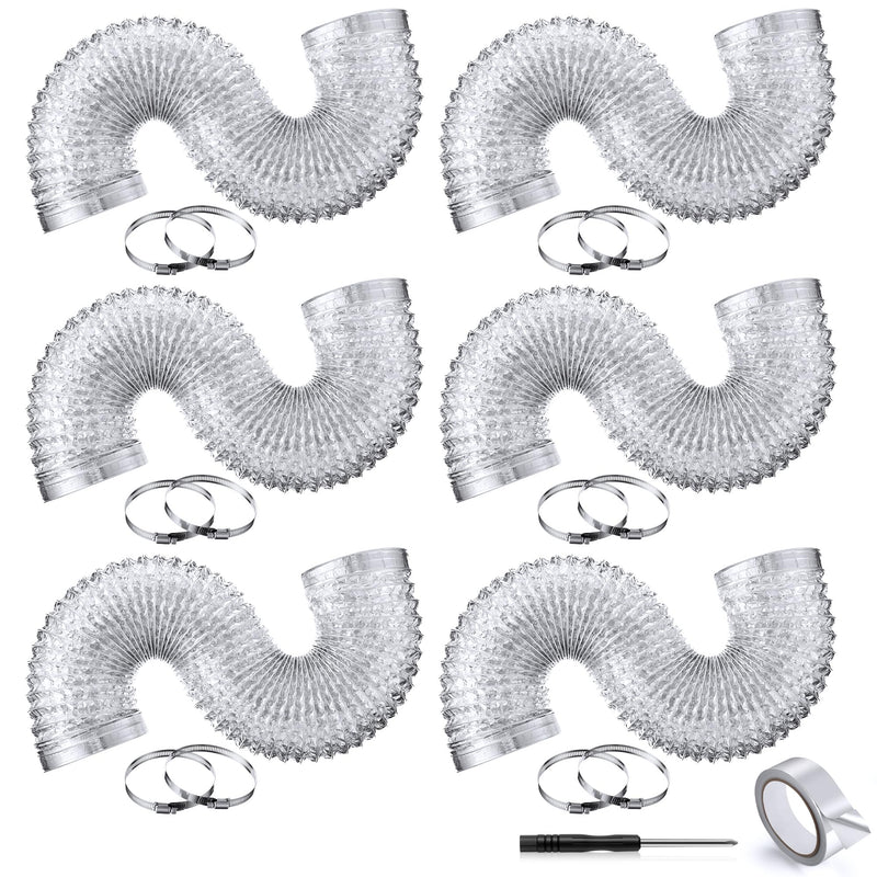 Dreyoo 6 Pack Flexible Dryer Vent Hose, 4 Inch 3 Ft Heavy Duty Aluminum Dryer Exhaust Hose, Thick(6-ply) Foil Insulated Ducting Kit with Clamps, Aluminum Foil Tape, Screwdriver, Indoor Outdoor