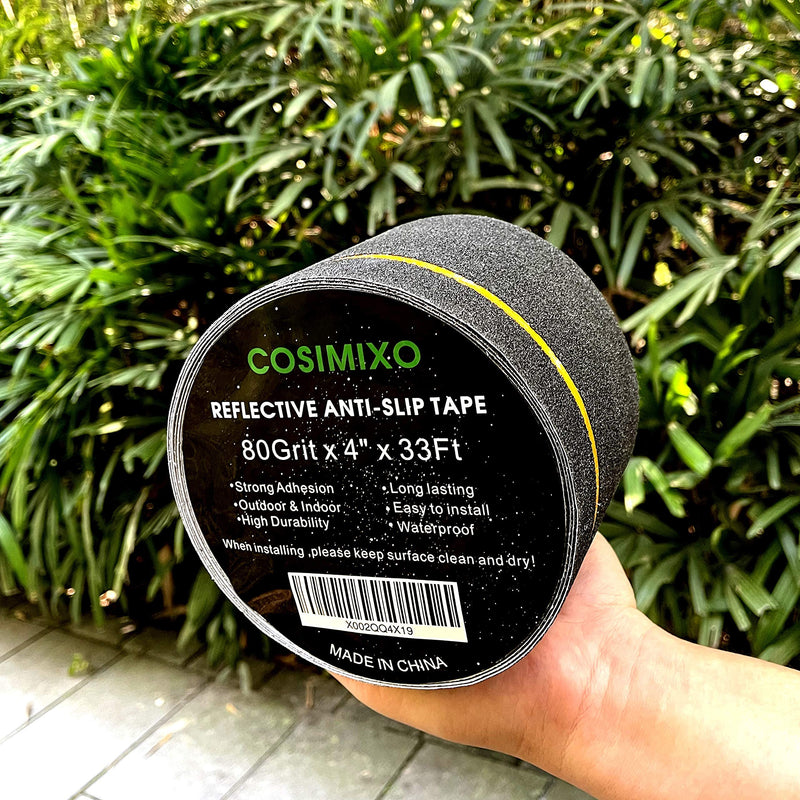 COSIMIXO 4" x 33FT Anti Slip Tape with Reflective Stripe,Premium Grip Tape Non Slip Stair Treads Tape,Non Skid Tape, High Traction Adhesive for Stairs Step Black/Yellow 4Inch x 33Ft