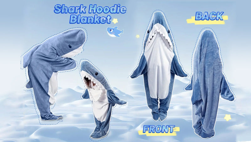 DDMY Shark Blanket Cozy Blanket Hoodie, XL Size Flannel Shark Onesie Wearable Blanket for Adult Cartoon Throw Blankets Shark Sleeping Bag XL-Flannel