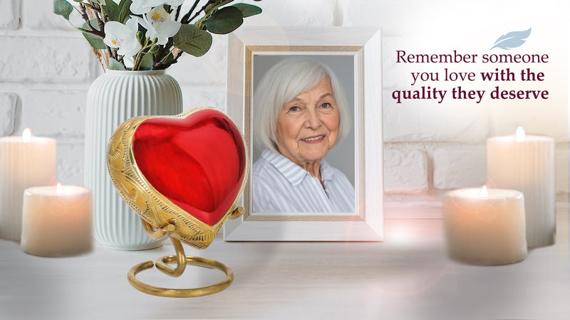 Trupoint Memorials Small Urns for Human Ashes Keepsake, Mini Heart Urn with Stand, Decorative Cremation Urns for Adult Men & Women – Heart Stand, Red 1