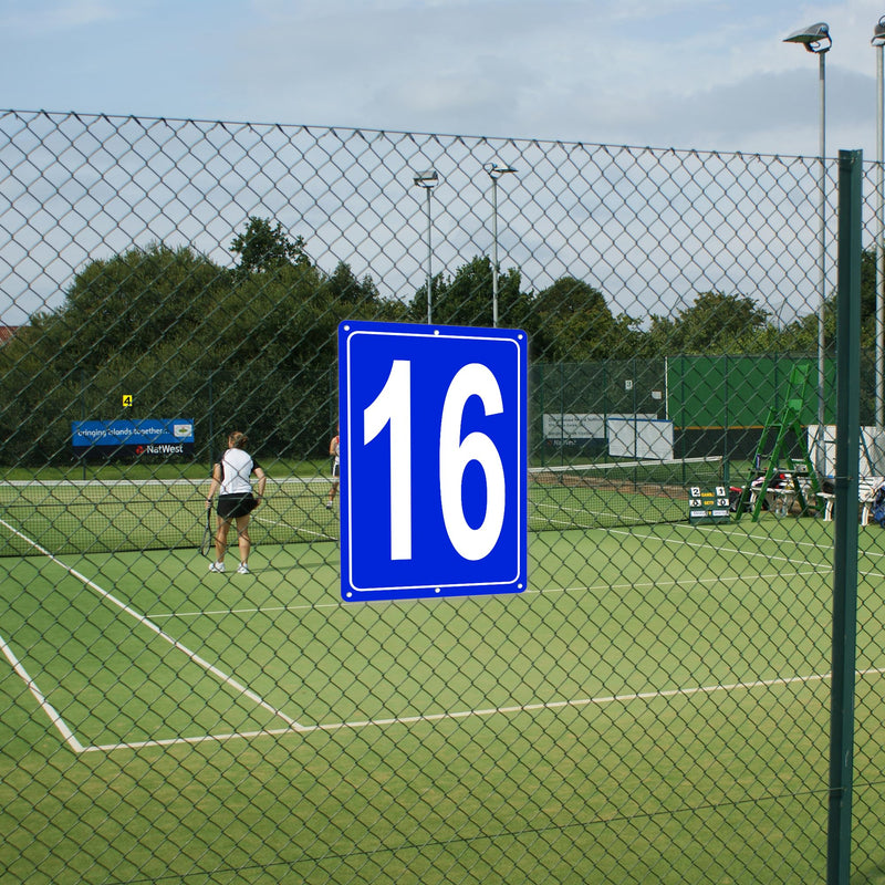 Numbered Sign 16, Aluminum Number Signs for Tennis Court, 12x8 inches Signage for Parking Lots and Public Spaces, Weatherproof and Easy to Install Metal Signs 12" x 8" BLUE Numbered Sign 16