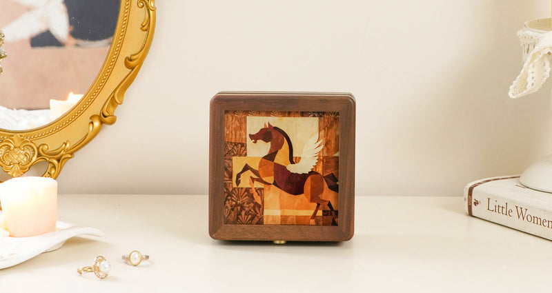 Wooden Jewelry Box,Small Wooden Box with Velvet Lining (Horse Design 1) Horse Design 1