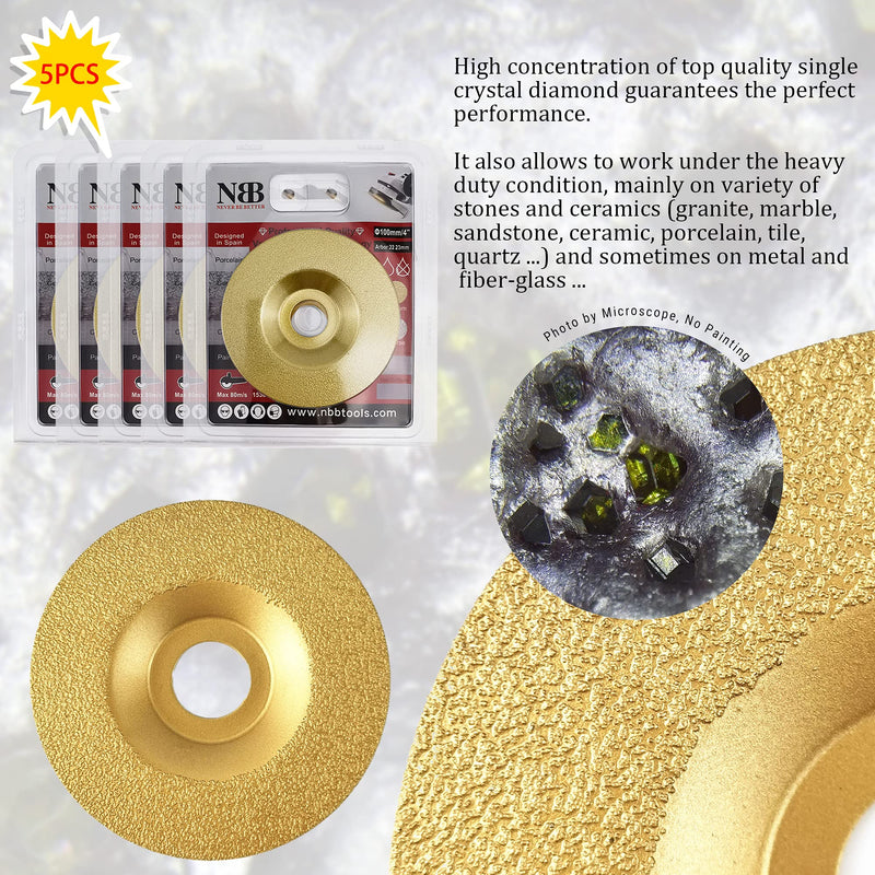 [Australia - AusPower] - NBB Brazed Diamond Grinding Wheel, Dry or Wet Grinding on Granite, Marble, Ceramic, Tiles, Porcelain, Stone, Masonry with 22.23mm Shank, Connected to Angle Grinder (Medium, 1) Mittel 