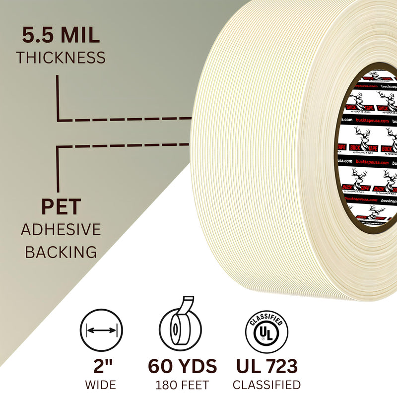 [Australia - AusPower] - Buck Strapping Tape 2 Inch x 60 Yds (180ft) - 5.5Mil Thickness, Heavy Duty Industrial Grade Mono Directional Fiberglass Reinforced Filament Tape with Synthetic PET Adhesive for Bundling & Palletizing 2 Inch x 60 Yards 1 Pack 
