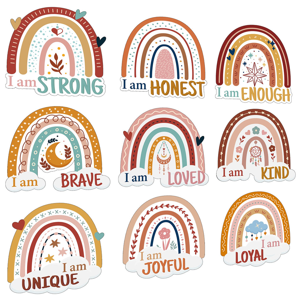 45Pcs Boho Rainbow Motivational Positive Sayings Cutouts Positive Sayings Accents Growth Mindset Decors Assorted Chart Affirmation Card-stock for Classroom School Bulletin Board Decorations