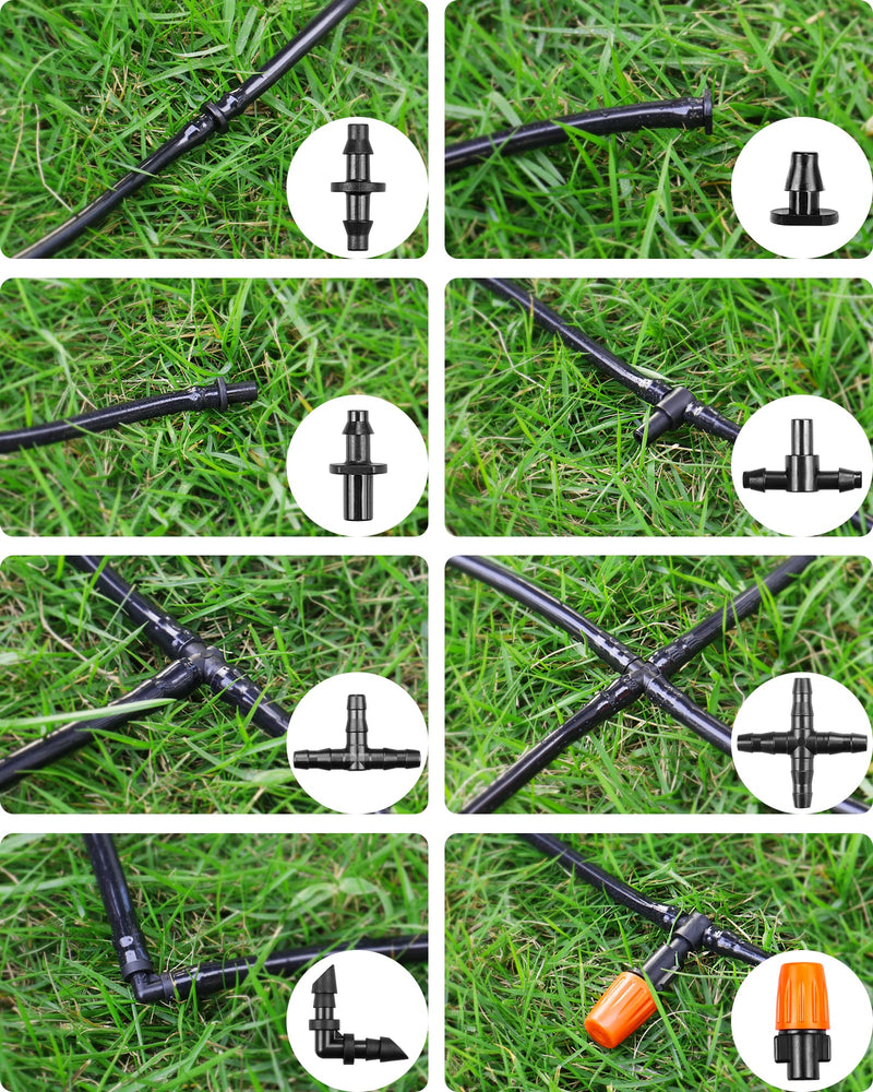 [Australia - AusPower] - Drip Irrigation Fittings Kit for 1/4 Inch Tubing, 260 Pcs 1/4" Drip Line Barbed Connectors - 85 Couplings, 55 Tees, 10 Nozzles, 10 Nozzle Tees, 25 Single barbs, 25 Elbows, 25 Plugs, 25 Crosses 4/7mm Drip Fittings Set-260P 