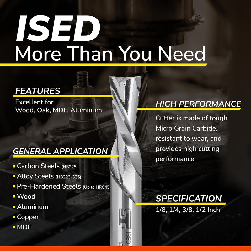 SPEED TIGER Carbide Spiral Router Bits Down Cut - ISED1/2” Diameter, 1-1/4” Cutting Length, 3" OVL (1 Piece, 1/2") - for Wood, Oak, MDF, Aluminum – Mill Bits Sets for DIYers & Professionals 1/2 in