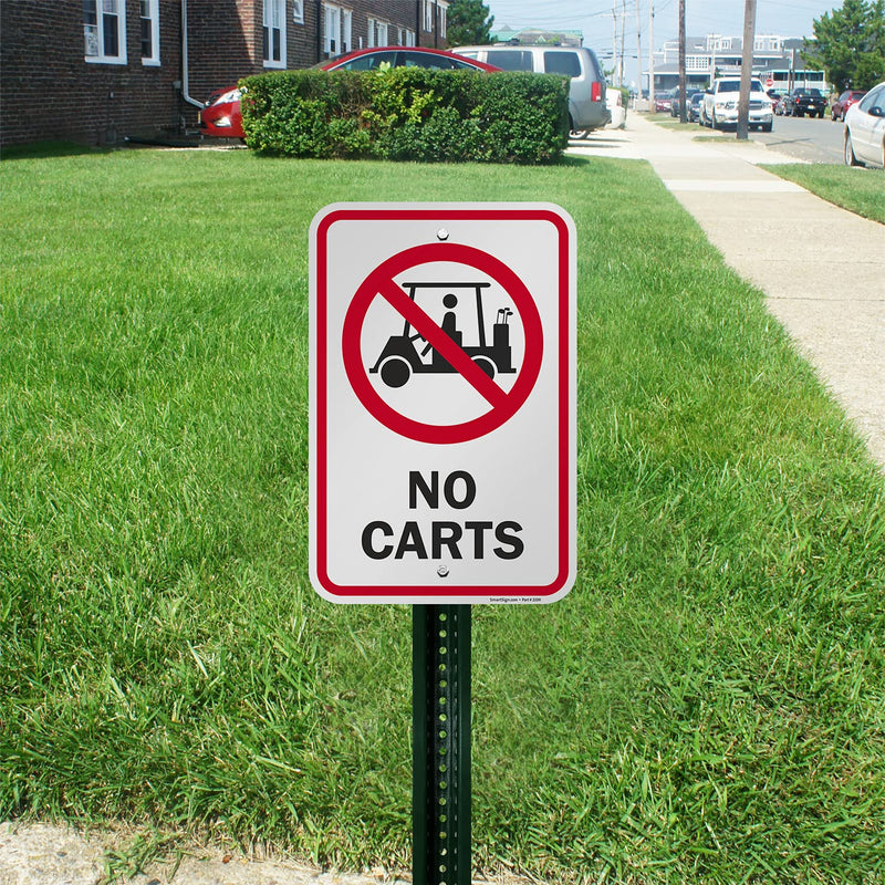 SmartSign - K-8348-AL-12x18 "No Carts" Golf Course Sign | 12" x 18" Aluminum Black/Red on White
