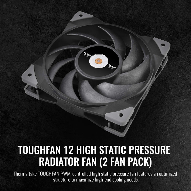 Thermaltake ToughFan 12 High Static Pressure 2000 PWM, Metal-Reinforced Motor Hub, Gen.2 Hydraulic Bearing 120mm Case/Radiator Fan (2 Pack) CL-F082-PL12BL-A Black 2 Pack