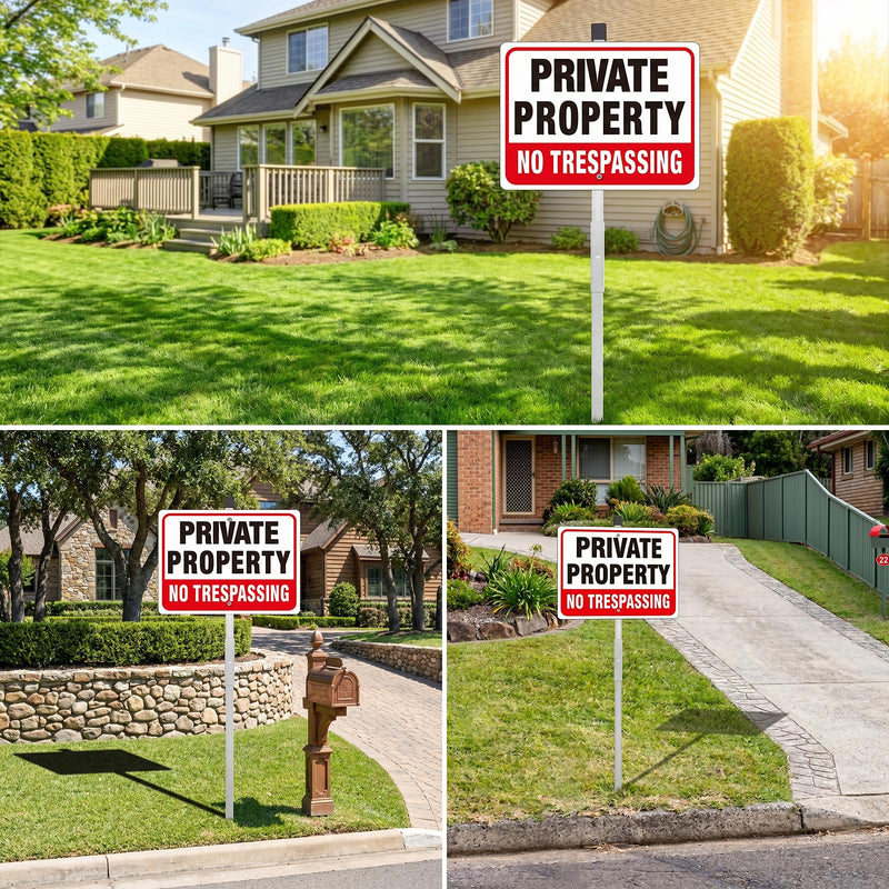 MUXYH 2 Pack Private Property No Trespassing Signs with Metal Stakes, 11'' X 8.6'' Sturdy Rust Free Aluminum, No Trespassing Sign Protect Your Home, Safety and Privacy, Fade Resistant, Weatherproof 2 Pack - 11'' X 8.6''