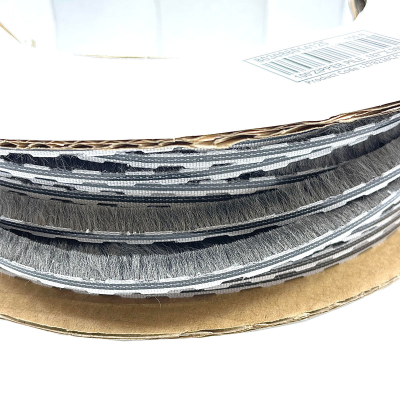 CRL Z78216C 100ft Roll Zipper Pile Weatherstrip, 0.350" Pile Height, 0.187" Backing Width-Gray
