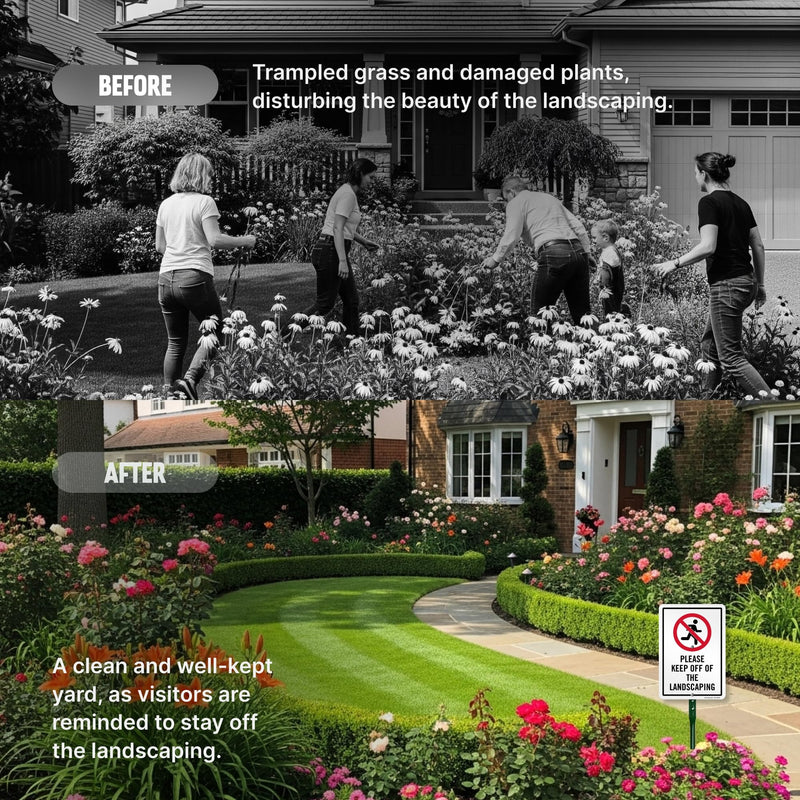 SmartSign 10 x 7 inch “Please Keep Off Of The Landscaping” LawnPuppy Yard Sign and 18 inch Stake Kit, 40 mil Laminated Rustproof Aluminum, Red, Black and White, Set of 1 7" x 10" Aluminum Sign + Stake