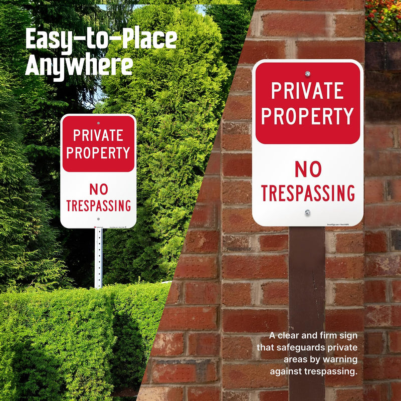 SmartSign Private Property No Trespassing Sign - 2-Pack, 12" x 18", 80 mil Thick Aluminum Composite (ACM), Pre-Drilled Holes, Red and White, Made in USA 12" x 18" - AL ACM (Pack of 2)