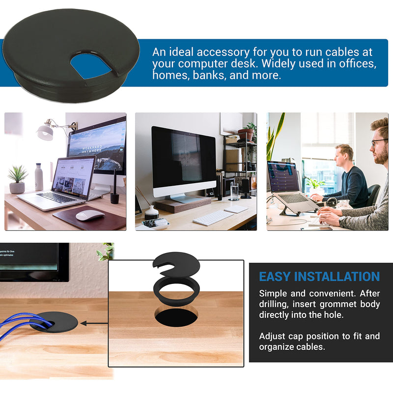 [Australia - AusPower] - 5 Pack Rok Hardware 3" (76mm) Black Round Computer Desk Table Port Wire Cable Cord Organizer Hole Cover Grommet, ROKRG3BLK 3" 5 